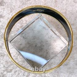 Vintage Hermes Bangle Bracelet Blue Enamel Oriental Hair Brush Gold Rim Size 70
