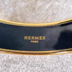 Vintage Hermes Bangle Bracelet Blue Enamel Oriental Hair Brush Gold Rim Size 70