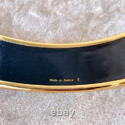 Vintage Hermes Bangle Bracelet Blue Enamel Oriental Hair Brush Gold Rim Size 70
