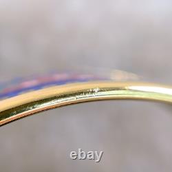 Vintage Hermes Bangle Bracelet Blue Enamel Oriental Hair Brush Gold Rim Size 70