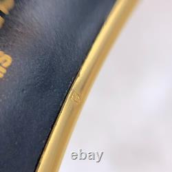 Vintage Hermes Bangle Bracelet Blue Enamel Oriental Hair Brush Gold Rim Size 70