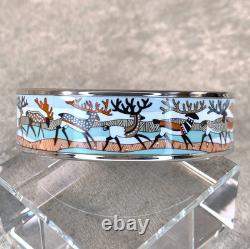 Vintage Hermes Bangle Bracelet Blue Enamel Reindeer Winster Silver Rim Size 65 Vintage Hermes Bangle Bracelet Blue Enamel Reindeer Winster Silver Rim Size 65