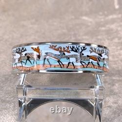 Vintage Hermes Bangle Bracelet Blue Enamel Reindeer Winster Silver Rim Size 65