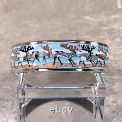 Vintage Hermes Bangle Bracelet Blue Enamel Reindeer Winster Silver Rim Size 65