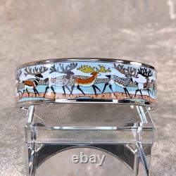 Vintage Hermes Bangle Bracelet Blue Enamel Reindeer Winster Silver Rim Size 65