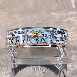 Vintage Hermes Bangle Bracelet Blue Enamel Reindeer Winster Silver Rim Size 65