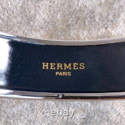 Vintage Hermes Bangle Bracelet Blue Enamel Reindeer Winster Silver Rim Size 65
