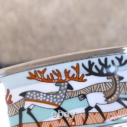 Vintage Hermes Bangle Bracelet Blue Enamel Reindeer Winster Silver Rim Size 65