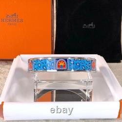 Vintage Hermes Bangle Bracelet Blue Enamel Silver Rim Size 65 with Case