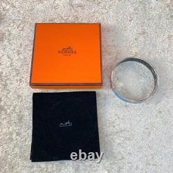 Vintage Hermes Bangle Bracelet Blue Enamel Silver Rim Size 65 with Case