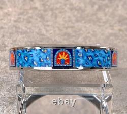 Vintage Hermes Bangle Bracelet Blue Enamel Silver Rim Size 65 with Case