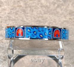 Vintage Hermes Bangle Bracelet Blue Enamel Silver Rim Size 65 with Case