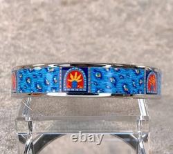 Vintage Hermes Bangle Bracelet Blue Enamel Silver Rim Size 65 with Case