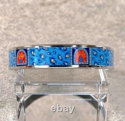 Vintage Hermes Bangle Bracelet Blue Enamel Silver Rim Size 65 with Case