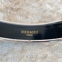 Vintage Hermes Bangle Bracelet Blue Enamel Silver Rim Size 65 with Case