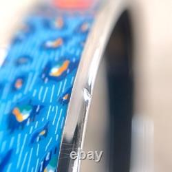 Vintage Hermes Bangle Bracelet Blue Enamel Silver Rim Size 65 with Case