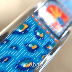 Vintage Hermes Bangle Bracelet Blue Enamel Silver Rim Size 65 with Case