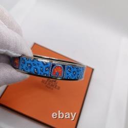 Vintage Hermes Bangle Bracelet Blue Enamel Silver Rim Size 65 withDust Bag Good JP