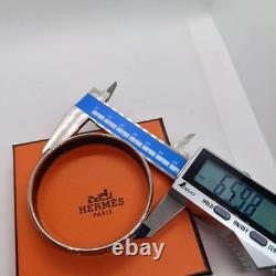 Vintage Hermes Bangle Bracelet Blue Enamel Silver Rim Size 65 withDust Bag Good JP