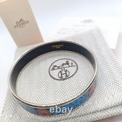 Vintage Hermes Bangle Bracelet Blue Enamel Silver Rim Size 65 withDust Bag Good JP