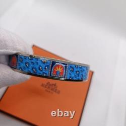 Vintage Hermes Bangle Bracelet Blue Enamel Silver Rim Size 65 withDust Bag Good JP