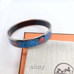 Vintage Hermes Bangle Bracelet Blue Enamel Silver Rim Size 65 withDust Bag Good JP