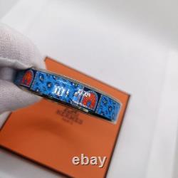 Vintage Hermes Bangle Bracelet Blue Enamel Silver Rim Size 65 withDust Bag Good JP