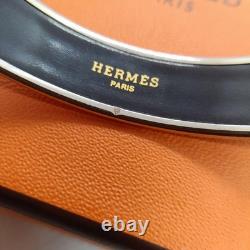 Vintage Hermes Bangle Bracelet Blue Enamel Silver Rim Size 65 withDust Bag Good JP