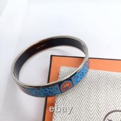 Vintage Hermes Bangle Bracelet Blue Enamel Silver Rim Size 65 withDust Bag Good JP