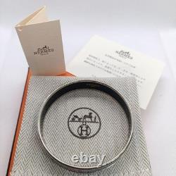 Vintage Hermes Bangle Bracelet Blue Enamel Silver Rim Size 65 withDust Bag Good JP