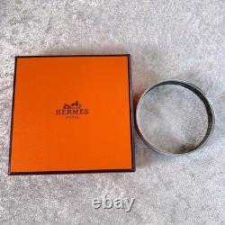 Vintage Hermes Bangle Bracelet Blue Enamel Snowflakes Silver Rim Size 65 withCase
