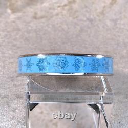 Vintage Hermes Bangle Bracelet Blue Enamel Snowflakes Silver Rim Size 65 withCase
