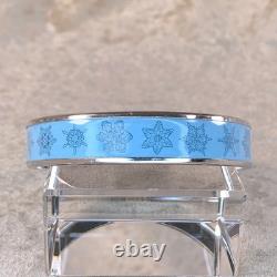 Vintage Hermes Bangle Bracelet Blue Enamel Snowflakes Silver Rim Size 65 withCase