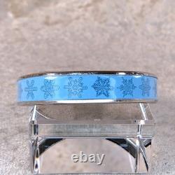 Vintage Hermes Bangle Bracelet Blue Enamel Snowflakes Silver Rim Size 65 withCase