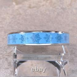 Vintage Hermes Bangle Bracelet Blue Enamel Snowflakes Silver Rim Size 65 withCase