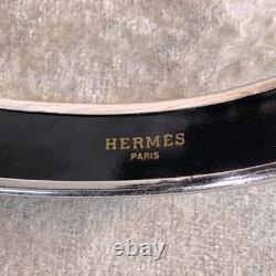 Vintage Hermes Bangle Bracelet Blue Enamel Snowflakes Silver Rim Size 65 withCase