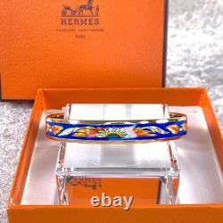 Vintage Hermes Bangle Bracelet Brazil Blue Enamel with Gold Rim 65 with Case