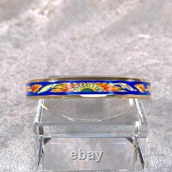 Vintage Hermes Bangle Bracelet Brazil Blue Enamel with Gold Rim 65 with Case