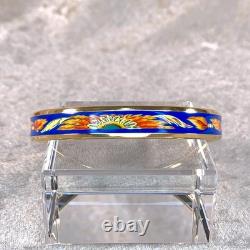 Vintage Hermes Bangle Bracelet Brazil Blue Enamel with Gold Rim 65 with Case