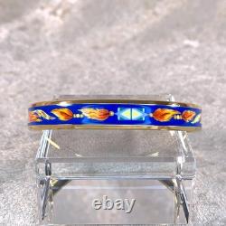 Vintage Hermes Bangle Bracelet Brazil Blue Enamel with Gold Rim 65 with Case