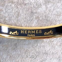 Vintage Hermes Bangle Bracelet Brazil Blue Enamel with Gold Rim 65 with Case