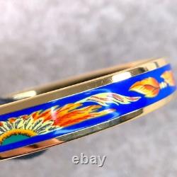 Vintage Hermes Bangle Bracelet Brazil Blue Enamel with Gold Rim 65 with Case
