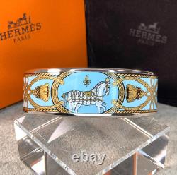 Vintage Hermes Bangle Bracelet Light Blue Enamel Horse Silver Rim Size 65 withBox Vintage Hermes Bangle Bracelet Light Blue Enamel Horse Silver Rim Size 65 withBox