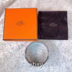 Vintage Hermes Bangle Bracelet Light Blue Enamel Horse Silver Rim Size 65 withBox