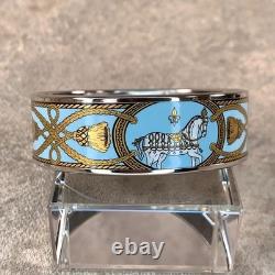 Vintage Hermes Bangle Bracelet Light Blue Enamel Horse Silver Rim Size 65 withBox