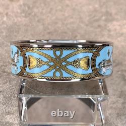 Vintage Hermes Bangle Bracelet Light Blue Enamel Horse Silver Rim Size 65 withBox
