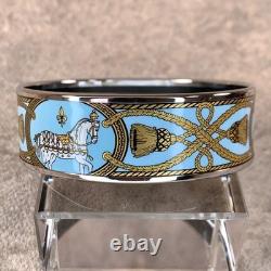 Vintage Hermes Bangle Bracelet Light Blue Enamel Horse Silver Rim Size 65 withBox