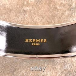 Vintage Hermes Bangle Bracelet Light Blue Enamel Horse Silver Rim Size 65 withBox