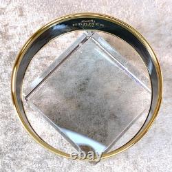 Vintage Hermes Bangle Bracelet Navy Enamel Horse Paddock Gold Rim 65 withCase