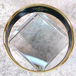 Vintage Hermes Bangle Bracelet Navy Enamel Horse Paddock Gold Rim 65 withCase